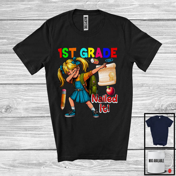 MacnyStore - 1st Grade Nailed It, Colorful Graduation Last Day Of School Dabbing Girls, Student Group T-Shirt