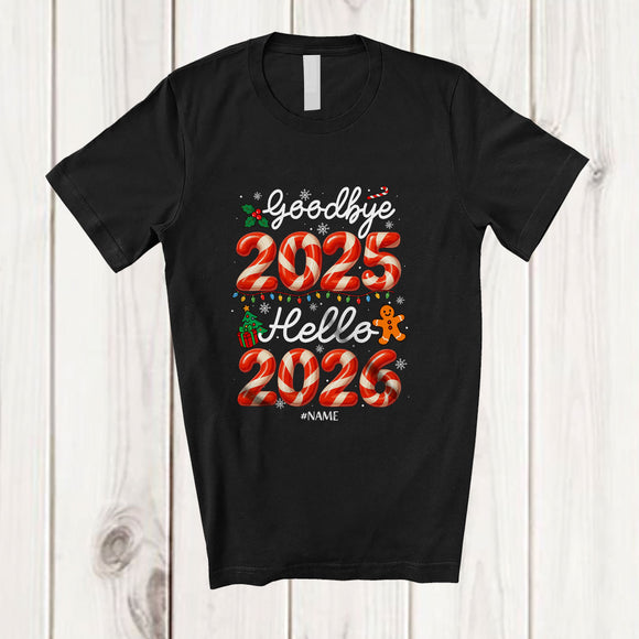 MacnyStore - Personalized Custom Name Goodbye 2025 Hello 2026; Amusing Christmas Candy Canes; Baking Baker T-Shirt