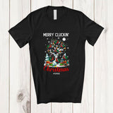 MacnyStore - Personalized Custom Name Merry Cluckin' Christmas; Amazing Santa Farmer Rooster On X-mas Tree T-Shirt