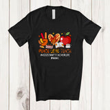 MacnyStore - Personalized Custom Name Peace Love Teach Assistant Teacher; Awesome Thanksgiving Fall Leaf Heart T-Shirt