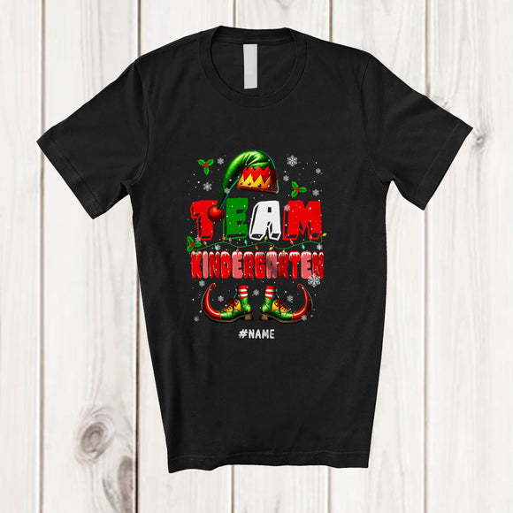 MacnyStore - Personalized Team Kindergarten; Wonderful Christmas Lights Elf; Custom Name Students Teacher T-Shirt