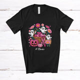 MacnyStore - Personalized Custom Name Pink Boo Ghosts With Pumpkins; Floral Breast Cancer Halloween Family T-Shirt