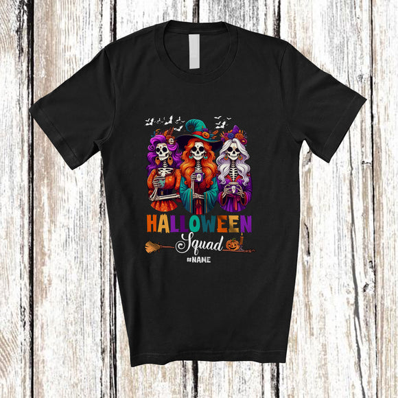 MacnyStore - Personalized Custom Name Halloween Squad; Creepy Three Witch Girl Skeleton Coffee T-Shirt