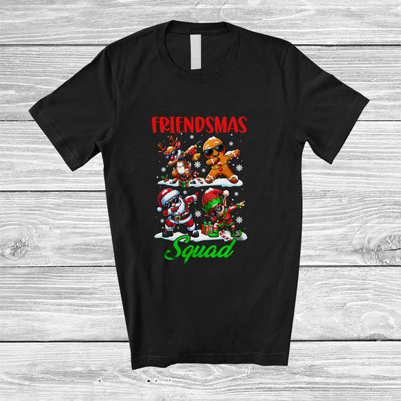 MacnyStore - Personalized Custom Name Friendsmas Squad; Joyful Christmas Dabbing Santa Elf Gingerbread T-Shirt