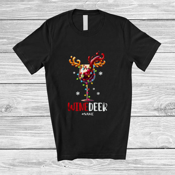 MacnyStore - Personalized Custom Name Winedeer; Cheerful Christmas Lights Reindeer Wine; Drunker Drinking T-Shirt