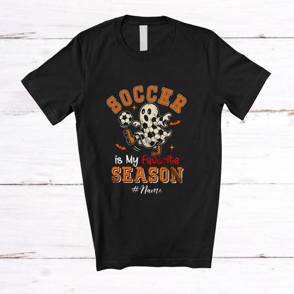 MacnyStore - Personalized Custom Name Soccer Favorite Season; Joyful Halloween Boo Playing Player T-Shirt