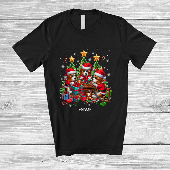 MacnyStore - Personalized Custom Name Workshop With Santa Beagle Working; Joyful Christmas Family T-Shirt
