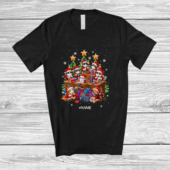 MacnyStore - Personalized Custom Name Workshop With Santa Cat Working; Joyful Christmas Family T-Shirt