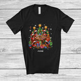 MacnyStore - Personalized Custom Name Workshop With Santa Dachshund Working; Joyful Christmas Family T-Shirt
