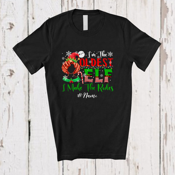 MacnyStore - Personalized Custom Name Oldest Elf; Awesome Christmas Elf Rules; Sister Family T-Shirt