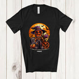 MacnyStore - Personalized Custom Name Witch Skull Basketball Player; Creepy Halloween Pumpkin Sport Playing T-Shirt