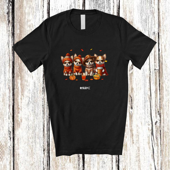 MacnyStore - Personalized Four Chihuahua Fall Leaves Pumpkin; Lovely Thanksgiving Chihuahua Owner; Family T-Shirt