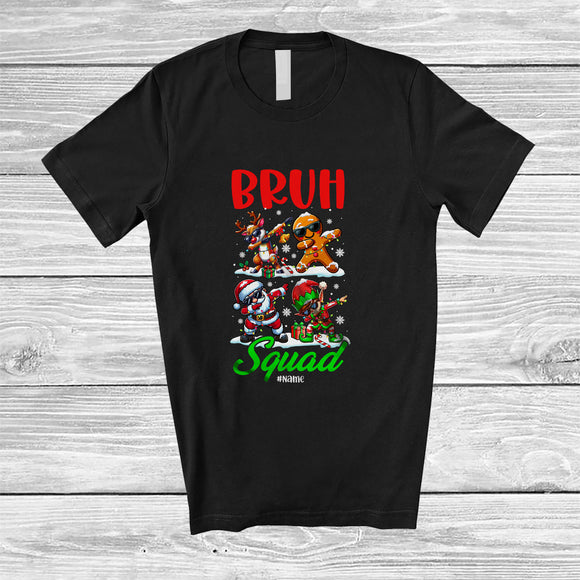 MacnyStore - Personalized Custom Name Bruh Squad; Joyful Christmas Dabbing Santa Elf Gingerbread T-Shirt