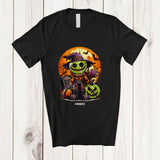 MacnyStore - Personalized Custom Name Witch Skull Tennis Player; Creepy Halloween Pumpkin Sport Playing T-Shirt