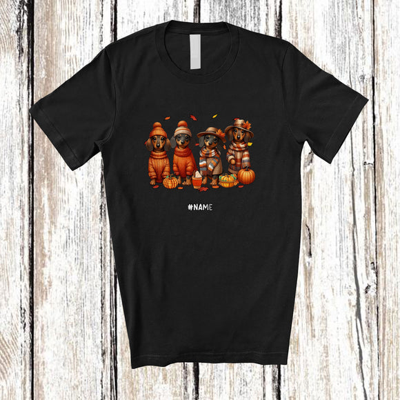MacnyStore - Personalized Four Dachshund Fall Leaves Pumpkin; Lovely Thanksgiving Dachshund Owner; Family T-Shirt