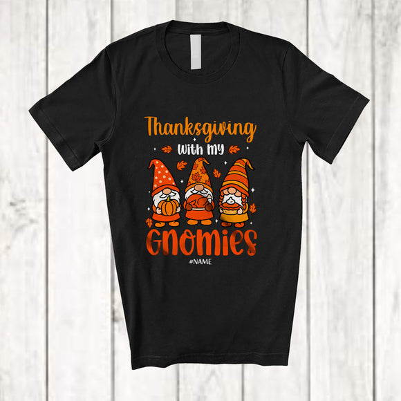 MacnyStore - Personalized Custom Name Thanksgiving With My Gnomies; Joyful Three Fall Autumn Gnomes T-Shirt