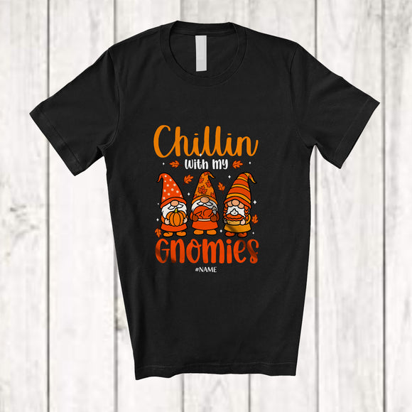 MacnyStore - Personalized Custom Name Chillin With My Gnomies; Joyful Thanksgiving Three Fall Gnomes T-Shirt