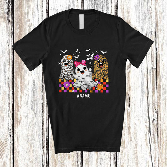 MacnyStore - Personalized Custom Name Leopard Three Ghosts Boo Girls; Amazing Halloween Women Family T-Shirt
