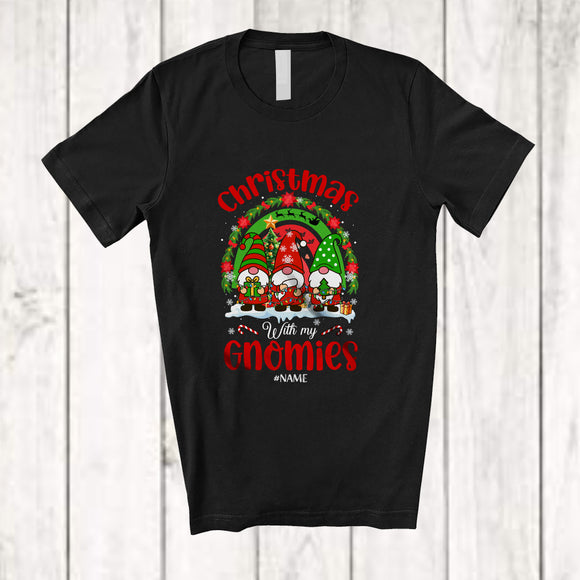 MacnyStore - Personalized Custom Name Christmas With My Gnomies; Joyful Rainbow Three Gnomes Family T-Shirt