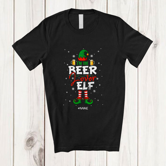MacnyStore - Personalized Custom Name I'm Beer Lover Elf; Humorous Christmas Lights Naughty Drinking T-Shirt