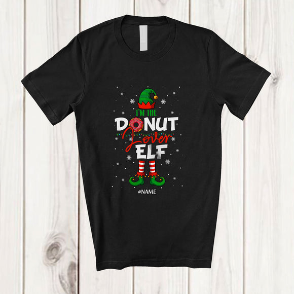 MacnyStore - Personalized Custom Name I'm Donut Lover Elf; Humorous Christmas Lights Naughty Family T-Shirt