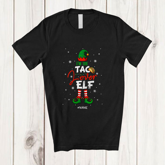 MacnyStore - Personalized Custom Name I'm Taco Lover Elf; Humorous Christmas Lights Naughty Family T-Shirt