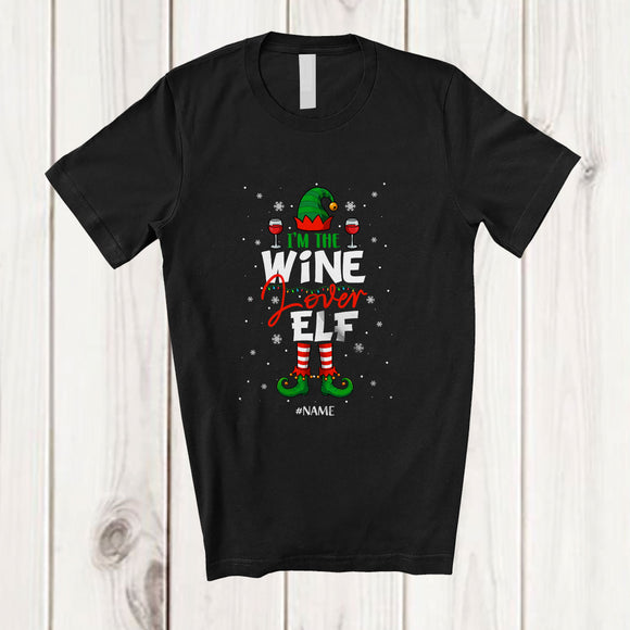 MacnyStore - Personalized Custom Name I'm Wine Lover Elf; Humorous Christmas Lights Naughty Drinking T-Shirt