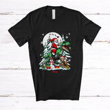MacnyStore - Personalized Custom Name Santa Riding T-Rex Dinosaur; Amusing Christmas Moon Reindeer; Family T-Shirt