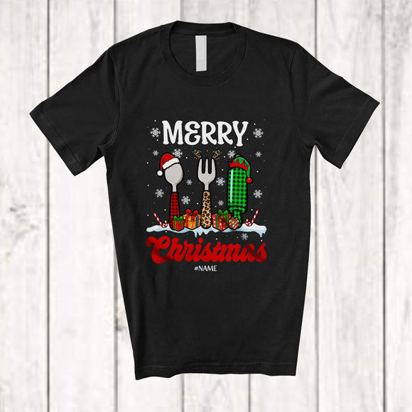 MacnyStore - Personalized Custom Name Merry Christmas; Amazing Three Plaid Leopard Lunch Lady Tools T-Shirt