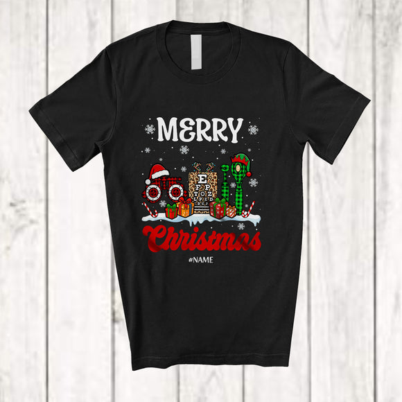 MacnyStore - Personalized Custom Name Merry Christmas; Amazing Three Plaid Leopard Optometrist Tools T-Shirt