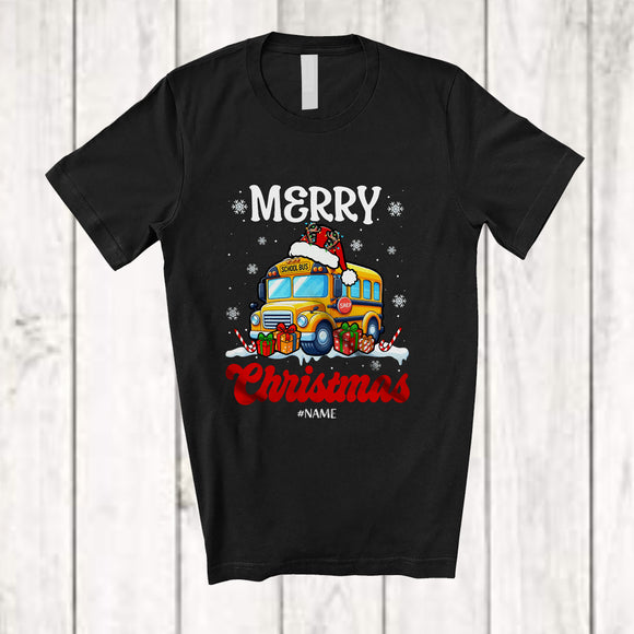 MacnyStore - Personalized Custom Name Merry Christmas; Amazing Three Plaid Leopard School Bus Driver Tools T-Shirt
