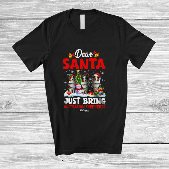 MacnyStore - Personalized Custom Name Santa Just Bring Australian Shepherds; Lovely Christmas Tree Family T-Shirt