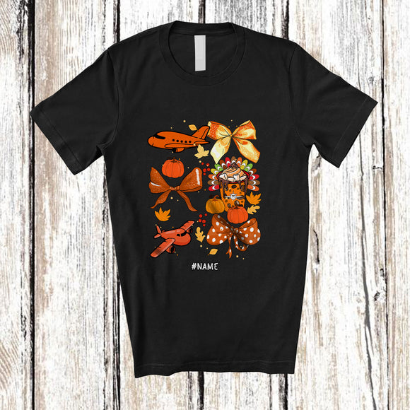 MacnyStore - Personalized Custom Name Fall Flight Attendant Pilot Collection; Proud Thanksgiving Coquettes T-Shirt