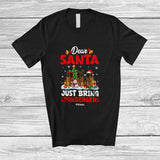 MacnyStore - Personalized Custom Name Santa Just Bring Leonbergers; Lovely Christmas Lights Tree Family T-Shirt