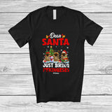 MacnyStore - Personalized Custom Name Santa Just Bring Pekingeses; Lovely Christmas Lights Tree Family T-Shirt