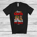 MacnyStore - Personalized Custom Name Santa Just Bring Pit Bulls; Lovely Christmas Lights Tree Family T-Shirt
