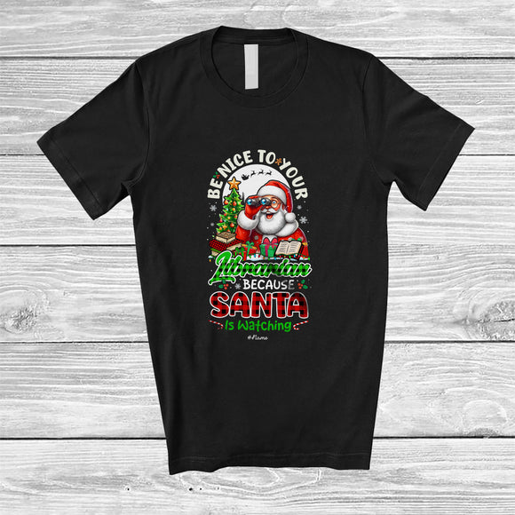 MacnyStore - Personalized Custom Name Nice To Your Librarian Santa; Awesome Christmas Tree Moon Plaid T-Shirt