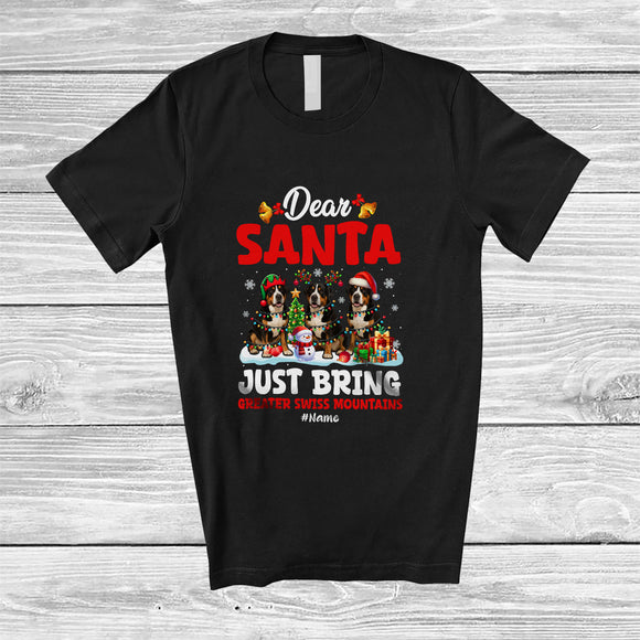 MacnyStore - Personalized Custom Name Santa Just Bring Greater Swiss Mountains; Lovely Christmas Tree Family T-Shirt