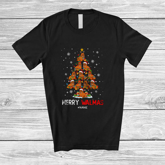 MacnyStore - Personalized Custom Name Merry Walmas; Adorable Christmas Lights Tree Walrus; Family T-Shirt