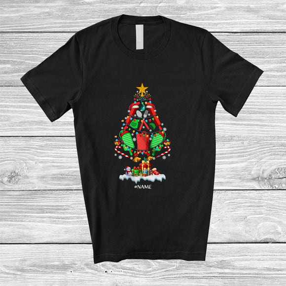 MacnyStore - Personalized Custom Name Santa Elf Lunch Lady Christmas Tree; Wonderful X-mas Lights Proud Jobs T-Shirt