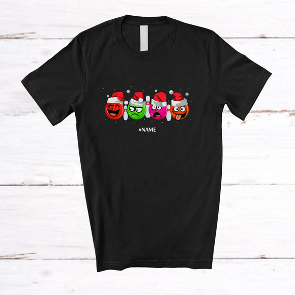 MacnyStore - Personalized Custom Name Four Santa Bowling Face Emotion Collection; Merry Christmas Player T-Shirt