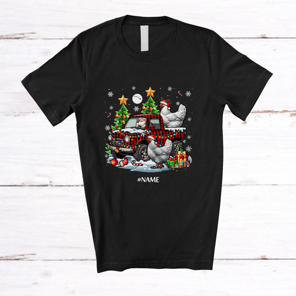 MacnyStore - Personalized Custom Name My Christmas Pajama Shirt; Lovely Chicken On Plaid Pickup; Farmer T-Shirt
