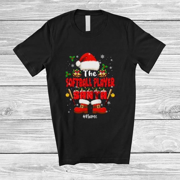 MacnyStore - Personalized Custom Name The Softball Player Santa; Lovely Christmas Santa Snow; Family Group T-Shirt