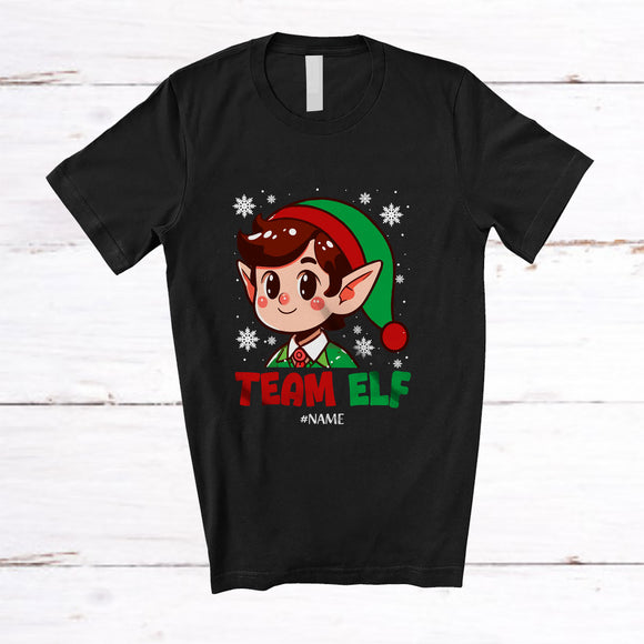 MacnyStore - Personalized Custom Name Team Elf; Amusing Christmas Elf Face Snow; Family Group T-Shirt