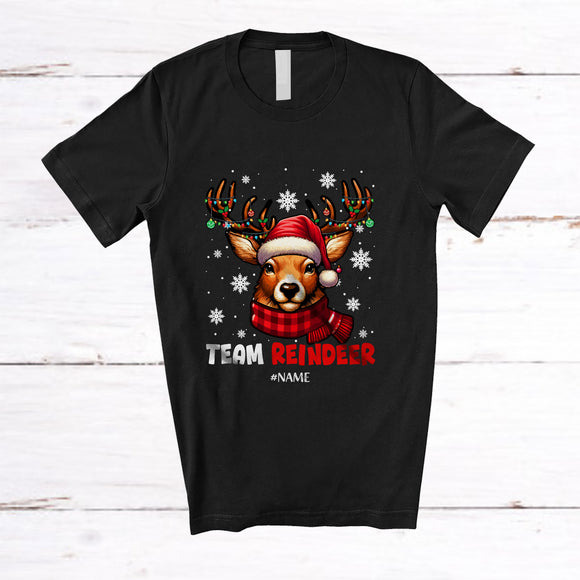 MacnyStore - Personalized Custom Name Team Reindeer; Amusing Christmas Reindeer Face Snow; Family T-Shirt