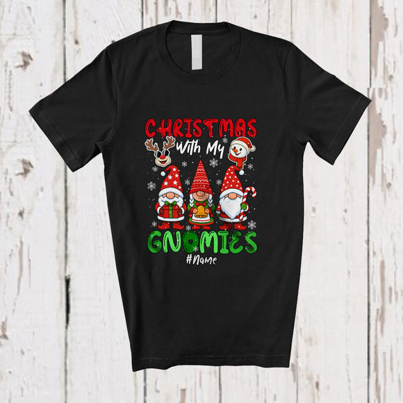 MacnyStore - Personalized Custom Name Christmas With My Gnomies; Lovely Three Gnomes Snow; X-mas Family T-Shirt