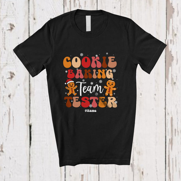 MacnyStore - Personalized Custom Name Cookie Baking Team Tester; Lovely Christmas Groovy Gingerbread Baker T-Shirt