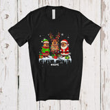 MacnyStore - Personalized Custom Name Three Elf Reindeer Santa Capybaras; Lovely Christmas Lights Animal T-Shirt