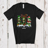 MacnyStore - Personalized Custom Name Three Elf Reindeer Santa Crocodilians; Lovely Christmas Lights Animal T-Shirt