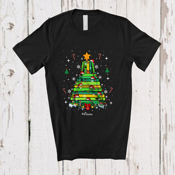 MacnyStore - Personalized Custom Name Librarian Books Christmas Tree; Joyful X-mas Lights Proud Jobs T-Shirt